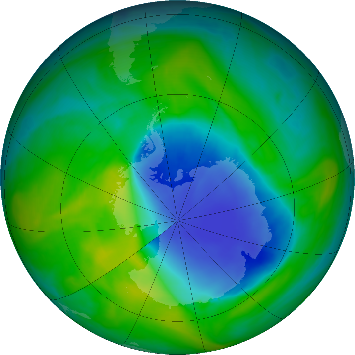 Antarctic ozone map for 05 December 2007